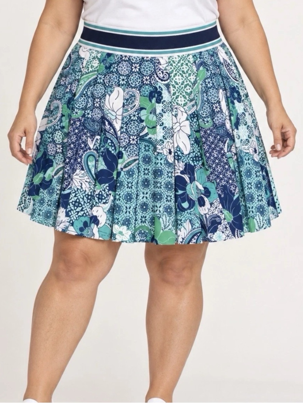 Susan Graver Courtside Skort Size: 1X ,Turquoise Patchwork Golf Tennis - A688544